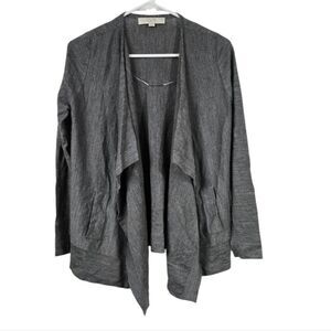 Loft Drapey Pocket Wool Cardigan Sweater Heather Gray Open Front Waterfall Women